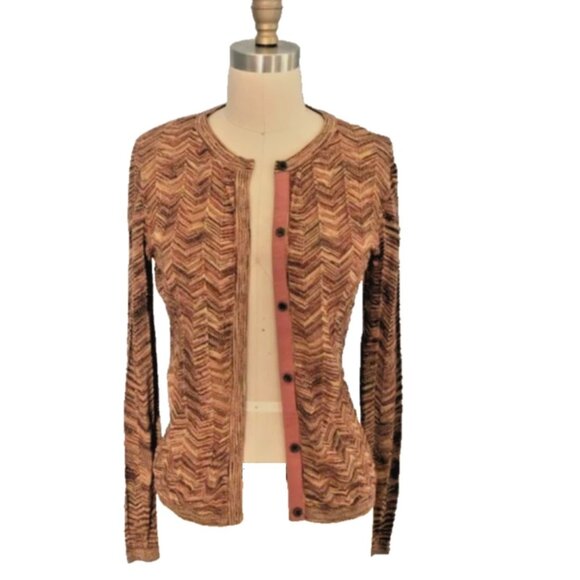 MISSONI for Target Metallic Chevron Cardigan Sweater Brown Gold Size XL - Picture 3 of 6